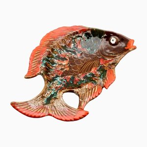 Ceramic Fish in Red, Brown and Green from Vallauris, France