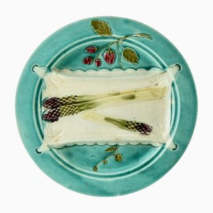 Art Nouveau Majolica Plates with Asparagus Pattern in Relief, 1900s, Set of 3
