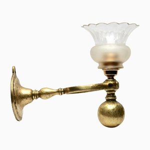 Brass Ship's Wall Lamp with Weighted Gimbal and Milk-Glass Lampshade