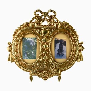 Lovers' Knot Double Picture Frame in Polished Brass from J.H. France, 1900s