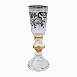 Vaso bohémien in vetro con decorazione in foglia d'oro