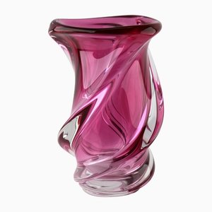 Sculpted Crystal Vase with Sommerso Core from Val Saint Lambert, Belgium