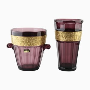 Art Deco Amethyst Vases with Classical Frieze from Walther, Germany, Set of 2