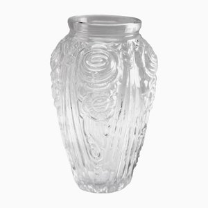 Art Deco Vase with Frosted Flower Motif by Julius Stolle for Niemen Stolle, Poland