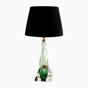 Crystal Twisted Light Table Lamp in Emerald Green from Val Saint Lambert