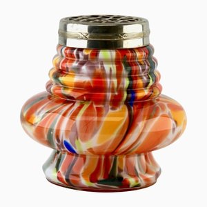 Pique Fleurs Vase aus buntem Splatterglas mit Gitter