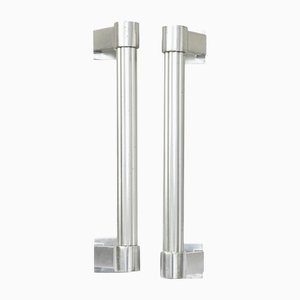 Belgische Art Deco Türgriffe oder Griffe aus Aluminiumguss mit geriffelten Säulengriffen, 2er Set