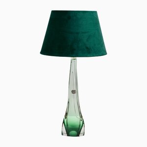 Large Light Crystal Glass Table Lamp in Emerald Green from Val Saint Lambert