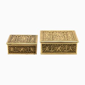 Art Nouveau Brass Repoussé Boxes by Erhard & Sons, Set of 2