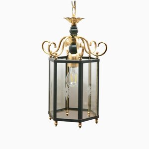Brass & Glass Lantern Etched with a Starburst Pattern