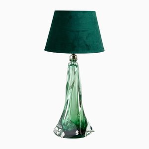 Twisted Light Emerald Green Crystal Table Lamp from Val Saint Lambert