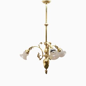 Pendant Chandelier in Solid Polished Brass with Three Arms, Late 19th Century