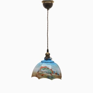 Art Deco Ceiling Lamp with Glass Shade from Scailmont Belgium, 1930s