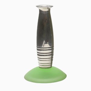Modernist Silver Plated Candlestick with Frosted Green Glass Base from Christofle