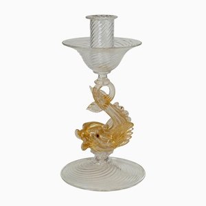 Glass Candle Stick with Dolphin by Archimede Seguso, 1960s