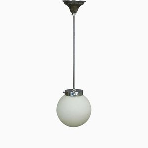 Functionalistic Bauhaus Style Pendant Lamp with Opaline Glass Shade