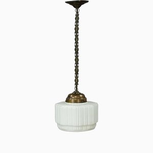 Large Pendant Lamp with White Glass Shade, 1920s