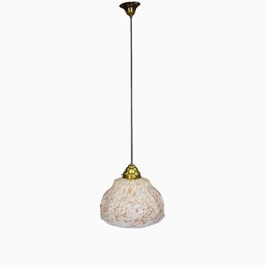 Pendant Lamp with White and Pink Glass Shade, 1950s