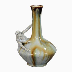 Art Nouveau Porcellain Vase with Neptun Sculpture, 1900s