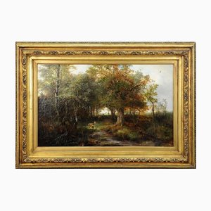 Reh mit Reh und Rehkitz im Wald von Ludwig Sellmayr, 1880er