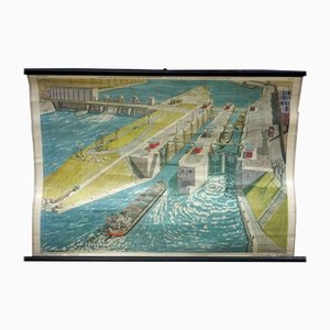 River Lock Maritime Decoration Rollable Wall Chart