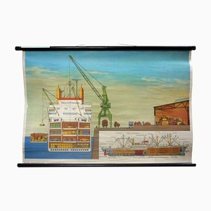 Cargo Ship on Quay Maritime Decoration Poster Rollable Wall Chart