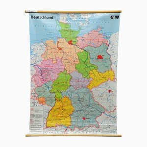 Vintage German Political Federal States Pull-Down Wall Chart Poster Map