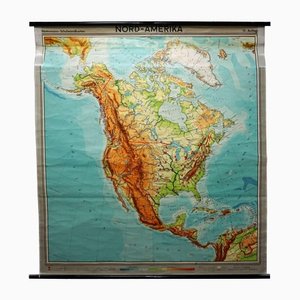 Affiche Carte Déroulante Vintage de l'Amérique du Nord