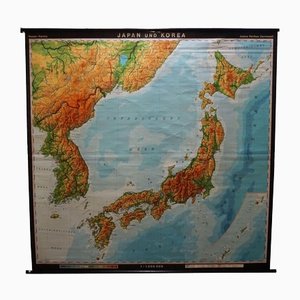 Poster vintage con mappa arrotolabile, Asia, Giappone, Corea
