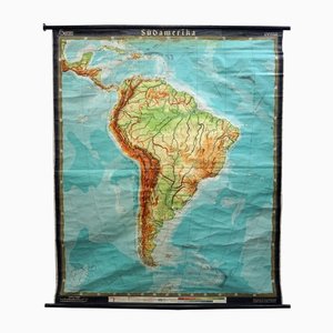 Vintage South America Pull Down Map Wall Chart Poster