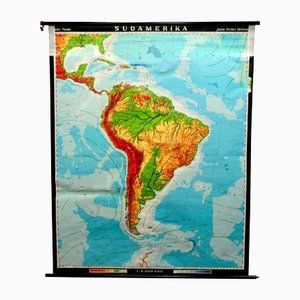 Vintage South America American Continent Pull Down Map
