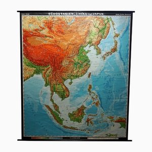 Vintage Southeast Asia China Japan Wall Chart Rollable Map