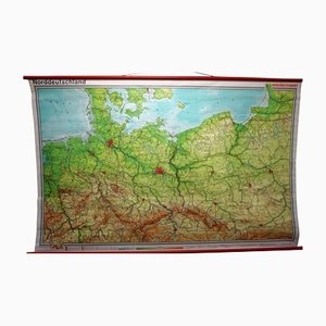 Vintage Northern Germany Poland Seaside Baltic Sea Rollable Map Wall Chart