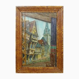 Antique Black Forest Diorama with Hand Painted Medieval City, 1900s
