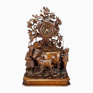 Antique Mantel Clock with Herdsman Family, Goats and Cows