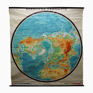 Vintage Northern Hemisphere of the Earth Rollable Map Wall Chart