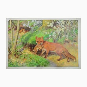 Vintage Fuchs Mutter & Beute Kaninchen Poster