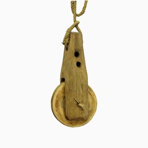 Rustic Black Forest Wooden Pulley with Rope