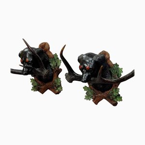Carved Wood Staghound Heads by Rudolph Heissl, Set of 2