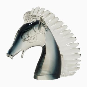 Sculpture Tête de Cheval de Murano Stylisée en Verre Sommerso