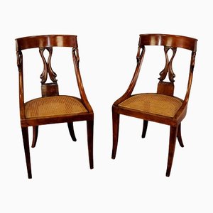 Biedermeier Handcrafted Chairs with Swan and Dolphin Backrest, Set of 2