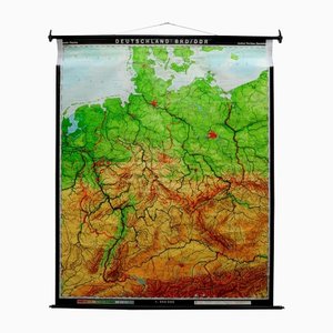 Vintage Germany BRD / DDR History Wall Chart Pull-Down Map