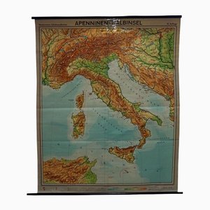 Vintage Italian Peninsula Italy Mediterranean Sea Region Pull Down Map