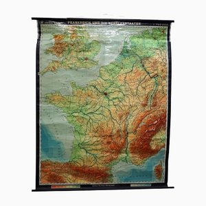 Vintage France Benelux Countries, South England Rollable Map Wall Chart