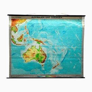 Vintage Australia Oceania New Zealand Wall Chart Poster Print Pull Down Map