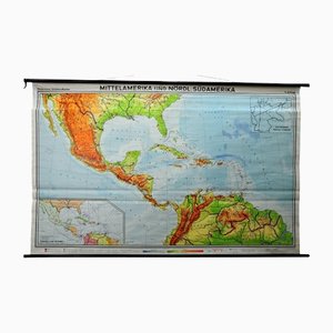 Grande affiche de tableau mural de l'Amérique centrale de l'Amérique du Sud, carte enroulable
