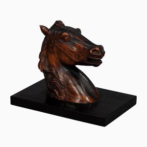 Presse-Papier Cheval Antique en Bois Sculpté, 1920s