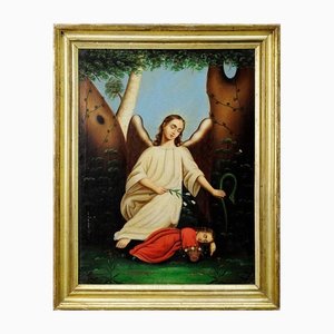 Angelo con bambino addormentato, XX secolo, Olio su tela, con cornice