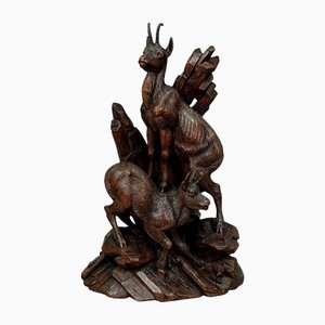 Austrian Carved Wood Chamois Group, 1900s