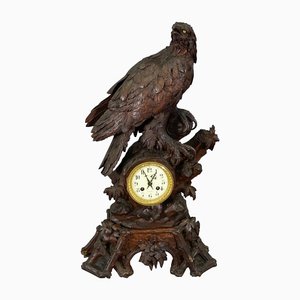Antique Swiss Wooden Mantel Clock with Eagle, 1900s